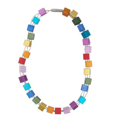 China FASHIONABLE Hot Selling Matte Rainbow Jewelry Square Beads Aluminum Choker Charm Necklaces for Women for sale