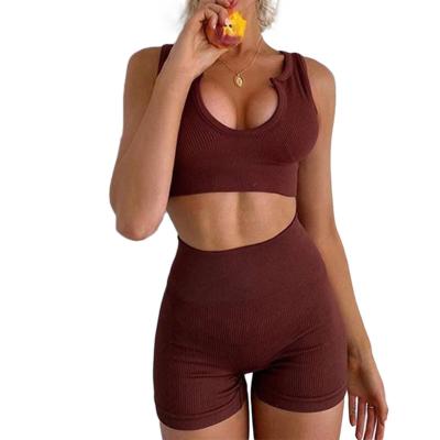 China Yoga Set Women Summer Gym Vest Sports Breathable Seamless Sexy Plus Size Bra High Waist Tight Leggings Fitness Suit Shorts Sets for sale