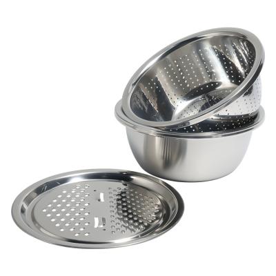 China Sustainable Non Magnetic Stainless Steel Round Shape Fruit And Vegetable Grate Basin Set for sale