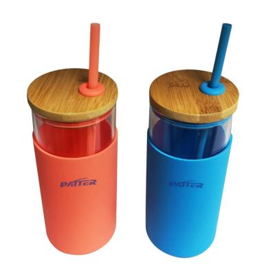 China Printing Any Models 20oz Glass Water Tumbler With Bamboo Lid And Straw Silicone Bamboo Lid And Protective Sleeve For Drinks And Juicer Use for sale