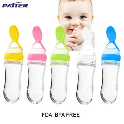 China BPA Free 90ml Kids Dispensing Type Rice Paste Baby Food Spoon Baby Care Bottle Silicone Extrusion Feeding Tool for sale