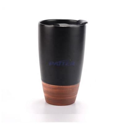 China Paint Good Wood Bottom With Wooden Black And White Coffee Hot Selling Ceramic Mug for sale