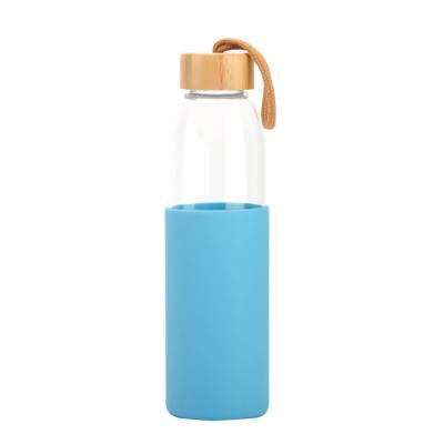 China Sustainable New Arrival High Borosilicate Glass Water Bottle With Bamboo Lid And Silicone Sleeve BPA Free for sale