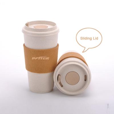 China 480ml Sustainable Biodegradable Reusable Natural Wheat Straw Travel Coffee Mug Cup with Felt Fabric Sleeve for sale