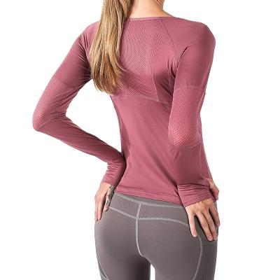 China Breathable OEM Customized Women Tops Sleeve Long Back Mesh Design Moisture Wicking Shirts Running Yoga Clothes for sale