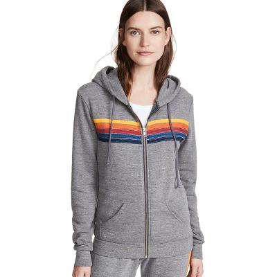 China OEM Breathable Long Sleeves Drawstring Hood Slant Pockets Rainbow Stripe Zipper Custom Hoodies for sale