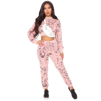 China OEM Breathable Custom Printed Oversized Cropped Pullover Drawstring Top Joggers 2 Piece Lounge Set for sale