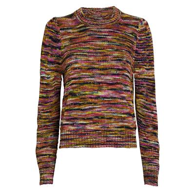 China Custom Logo Long Sleeve Breathable Sheath Colorful Yarn Dyed Rib Knit Crewneck Women Sweater for sale