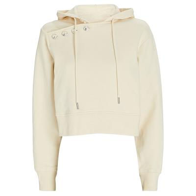 China Breathable OEM Customized Crystal Button-Embellished Rib Knit Hooded Cuffs Sweatshirt for sale