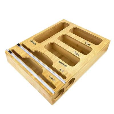 China Bamboo Ziplock Stored Bag Storage Organizer For Kitchen Drawer Box Compatible With Gallon Or Wall Mount Food Storage Bag Organizer for sale