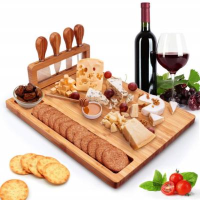 China Wooden Bamboo Board Charcuterie Cutting Board Tray Stocked Cheese and Knife Set Chopper with Cutlery for sale