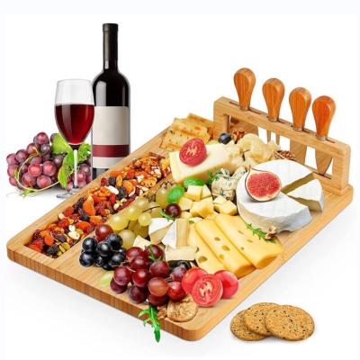 China Wholesale Stocked Rectangle Square Round Small Premium Cheap Meat Cheese Deli Bamboo Board With Knives for sale