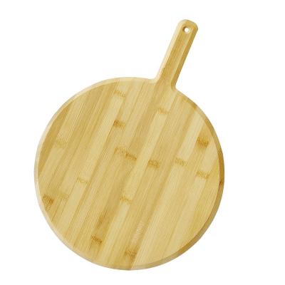 China Customized Serving Cutting Board Stocked Cheese Bamboo Skin Pizza Wooden Choppers With Handle for sale