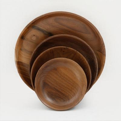 China Stocked High Quality Round Wooden Dishes Set For Dishes Snack Dessert for sale