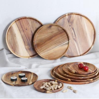 China Acacia Stocked Wooden Dinner Plates Log Dishes Set Easy Cleaning Lightweight For Dishes Snacks Dessert for sale