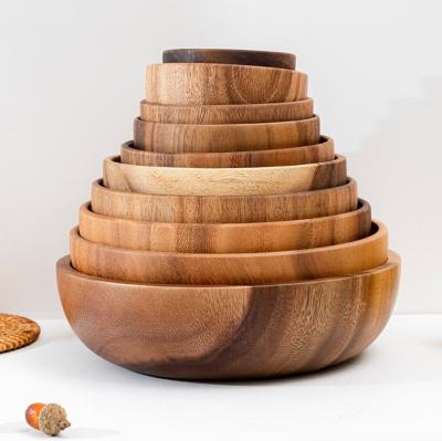 China Hot Selling Stocked Acacia Fruit Salad Mixed Wooden Bowl Wholesale Acacia Wood Bowl for sale