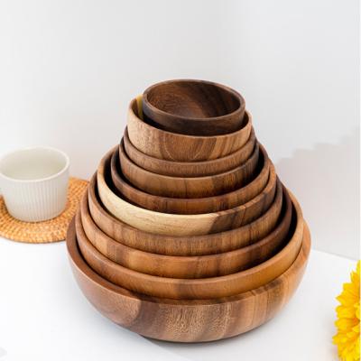 China Stocked Bowls High Quality Teak Fruit Bowl Salad Utensil Salad Utensil Acacia Wooden Bowl For Home Use for sale