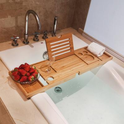 China Hot Selling Bathtub Tray Trolley Bathtub Tray Stand Waterproof Luxury Wooden Bath Stocked Bamboo Tray for sale