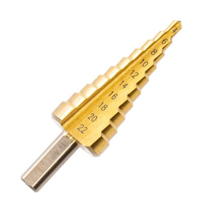 China Fast Speed ​​Drilling 4-22mm HSS Straight Flute Step Drill Bit Tin-Coated Drill Step Drill Bits Hss Step Hole Saw for sale