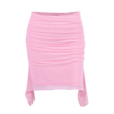 China Summer Fashion Solid Women's Breathable Skirts Pleat Wrap Hips Sexy Girls Short Skirt for sale