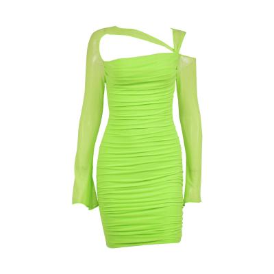 China Hollow-out Elegant Solid Summer Tube Club Party Long Sleeve Dresses Breathable Lady Women Mini Casual Dresses for sale