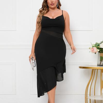 China Plus Size Plus Size Strap Sexy Women's Dresses Side Hidden Zipper Asymmetry Skirt Tail Plus Size Women's Clothing for sale