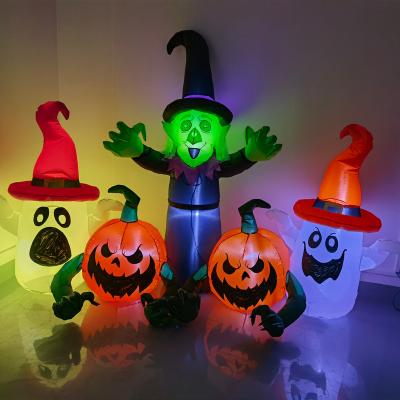 China Outdoor 8FT HLW Character Witch, Ghost & Pumpkin W/LED Light Inside Inflatable Decoration for sale