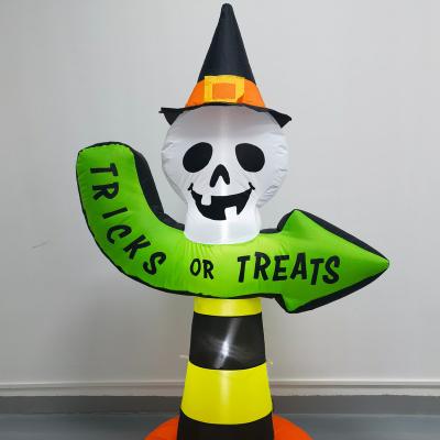 China 6FT Inflatable Human Skeleton Road Sign w/LED Lights Inlatable Halloween Decoration for sale