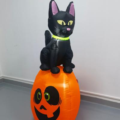 China 5.5FT Inflatable Black Cat On Pumpkin With Led Light Inflatable Halloween Decoration Toys for sale