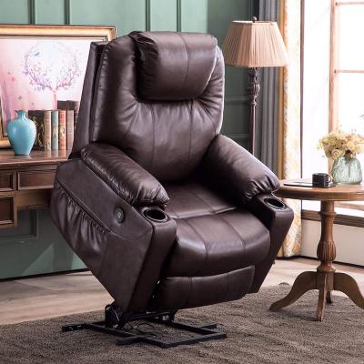 China A-L1 Brown Massage Lift Recliner Chair Sofa with Massage and Heat for Elderly, 3 Position for sale