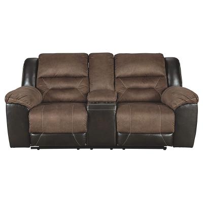 China Brown Faux Leather Manual Massage Double Loveseat Reclining With File Console for sale