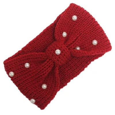 China Fashion pearl wool warm autumn and winter knitting headband bowknot several color hair accessories headband for sale