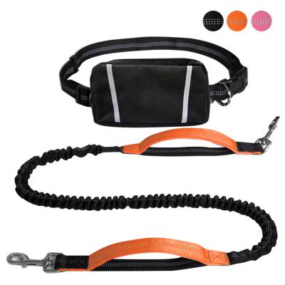 China Best Selling Custom Amazon Logo Nylon Reflective Hands Bungee Padded Dog Free Leash For Running Walking Jogging With Waist Bag for sale