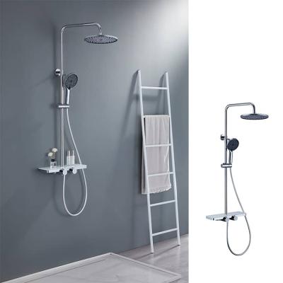 China With Sliding Bar Chrome Shower Faucet Set Brass Hidden Handheld Rain Shower Column With Shelf for sale