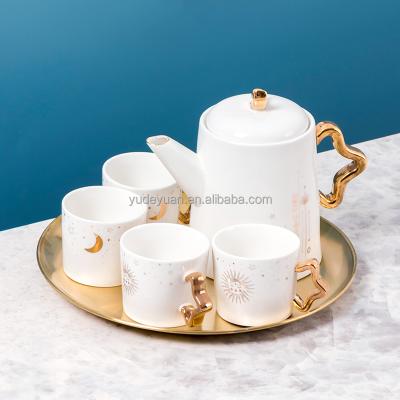 China Gold Viable Middle Eastern Arabic Handle Style Fine Porcelain Coffee Pot Custom Logo Teapot Cup Set for sale