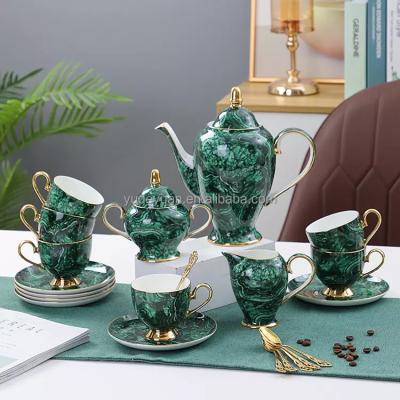 China Wholesale Price Sustainable Style Nordic Luxury Green Color Glazed Royal Fine Porcelain Tea Set for sale