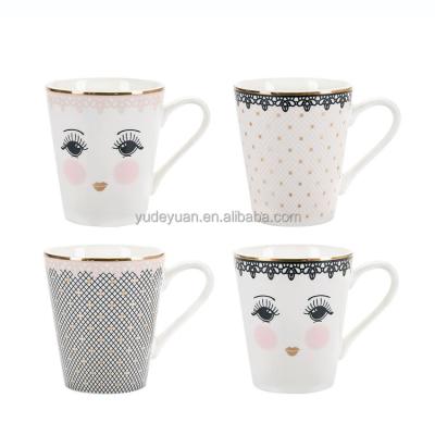 China Wholesale Viable Rim Design Modern Personalized Customized Gold Lace Eyes Espresso Coffee Mugs for sale