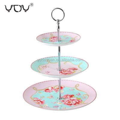 China Sustainable Afternoon Tea Tools Rotating 3 Tier Decorating Wedding Cake Stand Set Ceramic CE/EU LFGB CIQ Eco-friendly SGS for sale