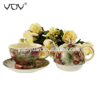 China Sustainable Fashion Custom Printed Arabic Porcelain Turkish Floral 3pcs Tea Cup Flower Pot Set for sale