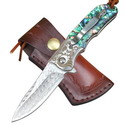 China Popular Custom Steel Ornate Knife Camping Damascus Folding Knife Rosewood Handle Outdoor Survival Knife Hot Knife Factory for sale