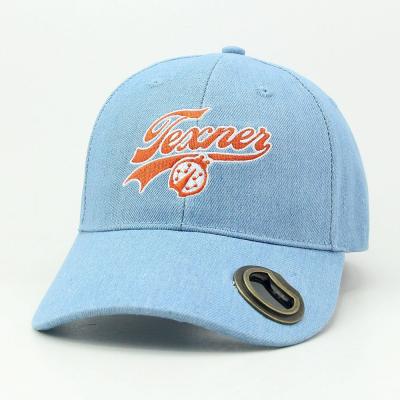 China Fashion Baseball Cap Gun Opener Baby Blue Cotton Twill Hat Bottle Opener Promotional Custom Logo COMMON for sale