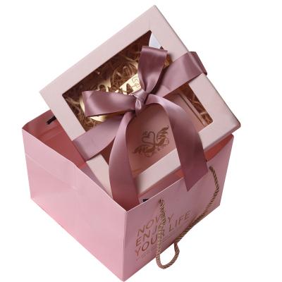 China Recycled Materials Extension Packaging With Window Ribbon Closure Luxury Gift Boxes for sale