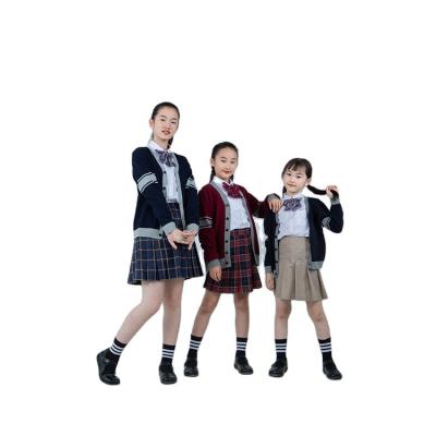 China YIAO School OEM OEM Boys Girls Kindergarten School Uniforms Wholesale Custom Primary Plaid Skirt and Polo Shirt Sweater Tops for sale