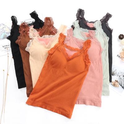 China Ladies Cotton Thermal Vest For Winter Thickening Seamless Top Velvet For Women Sexy V-Neck Lace Thermal Underwear for sale