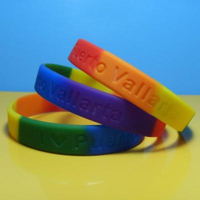 China CLASSIC Rainbow Color Silicone Wristbands, Segmented Silicone Wristband, LGBTQ Pride Silicone Wristband for sale