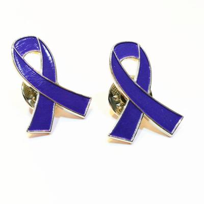 China Imitation Antique Domestic Violence Awareness Metal Lapel Pins Hard Enamel Purple Ribbon Lapel Pins for sale