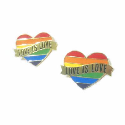 China Antique Imitation Love Is Love Heart Shape Metal Lapel Pins Rainbow Enamel LGBTQ Badge Pins for sale