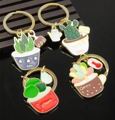 China Promotional Gift Colorful Potted Plant Shape Metal Key Ring Cactus Succulent Simulation Zinc Alloy Material Keychains for sale