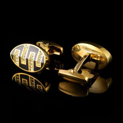 China Antique Imitation Oval Gold Plated Diamond Studded Cufflinks Luxury Crystal Rhinestone Shirts Cufflinks for sale