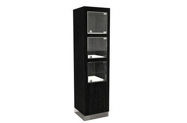 China Timber veneered MDF Cabinet Featuring LED Lighting and Swinging Glass Front Door for sale